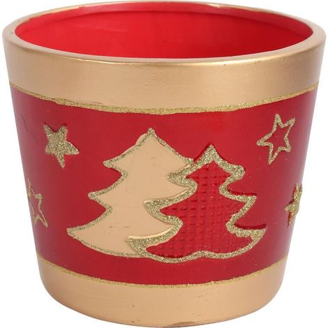 Copertura natalizia in ceramica, rossa, 2 alberi di Natale, 15 cm II (1/2)