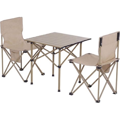 Ensemble de camping HWC-Q39, table et 2 chaises pliantes, chaise de péche pliable, métal et tissu - (1/5)