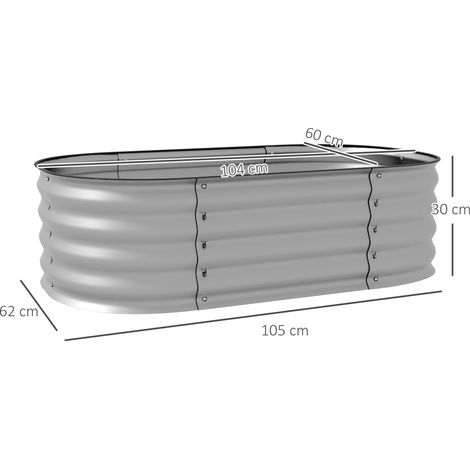 Jardinière surélevée en métal 105 x 62 x 30 cm, bac à fleurs, potager, jardinière à monter soi-même, fond ouvert, jardin d'herbes aromatiques pour jardin, balcon, argentée