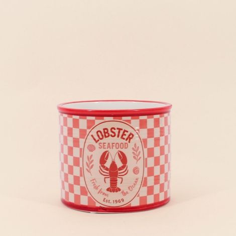 Cache pot homard en dolomite rouge, blanc 13cm