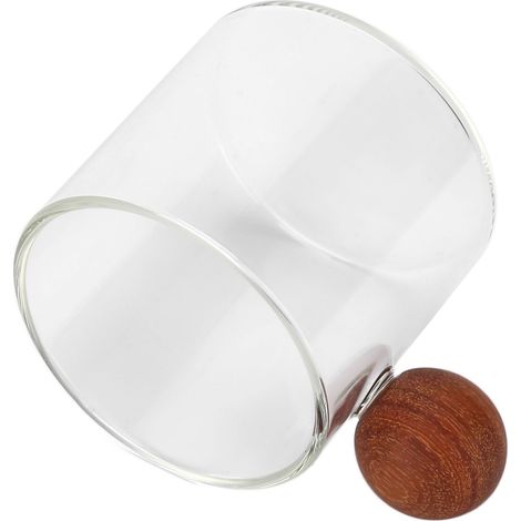 Verre à café 120ml transparent, soufflé à la main, résistant à la chaleur, avec anse en bois et poignée sphérique colorée, idéal pour le bureau et le thé. (1/5)