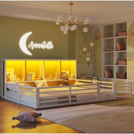 DESVIAE Lit cabane 140 x 200 cm avec rangements latéraux et éclairage led intégré blanc (1/4)