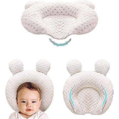Oreillers doux pour bébé, unisexes, pour nouveau-nés, soutenant la tête et le sommeil des nourrissons, avec oreilles d'ours (1/5)