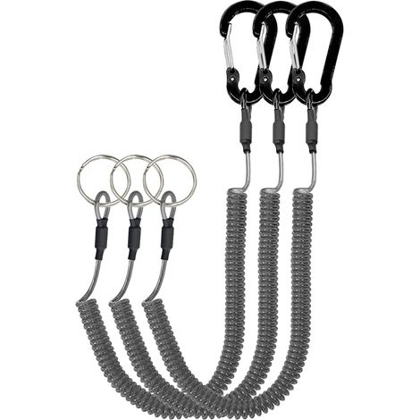 Longe de sécurité rétractable noire avec mousqueton robuste en aluminium - extensible et flexible - matériau durable - Convient à un usage quotidien (1/5)