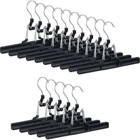 15 Perchas Pantalones de Metal, Gancho Giratorio en 360°, Mordazas Fuertes, Colgadores Faldas, Engomados, 26 cm, Negro (1/5)