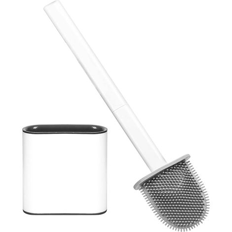 Brosse de Toilette en Silicone, Brosse WC avec Support à séchage Rapide, Brosse de Toilettes Détachable à Manche Long, Balai WC Montage Mural/au Sol pour Salle de Bain (1/5)