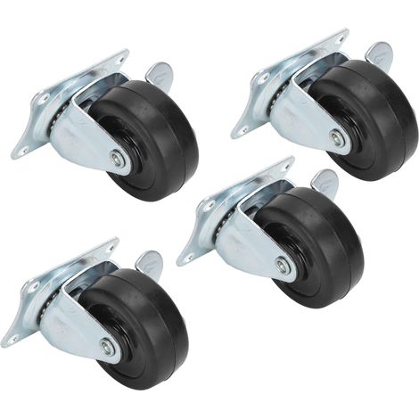 Lot de 4 roulettes pivotantes de 5 cm (2 po) en caoutchouc sans axe avec frein latéral, de rechange pour chariot de voiture ou de maison (1/5)