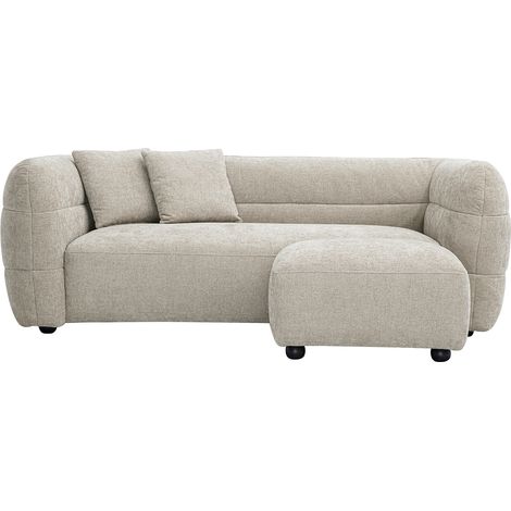 Divano 3 posti e poggiapiedi in tessuto effetto velluto testurato beige JOYA (1/5)