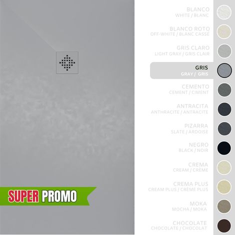 SOULBATH Plato de Ducha - Resina - Gel Coat - Textura Liso/Piedra - Antideslizante  - Color Gris - 110x80- Extraplano 3cm. Incluye Válvula desagüe y Rejilla - REJILLA MISMO COLOR (1/5)