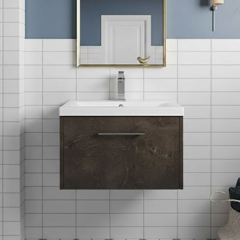 Hudson Reed Juno Matt Metallic Slate 600mm Wall Hung Single Drawer Vanity Unit and Curved Ceramic Basin - JNU2622G (1/5)