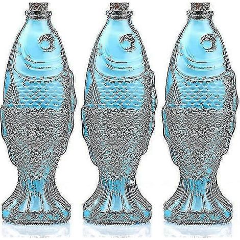 Fischförmige Vase, dekorative Glaskaraffe mit Holzkorken, Blumenflaschen-Herzstück für Wohnzimmer, Esstisch, Küche, 3 Stück, Fassungsvermögen 50 (1/5)
