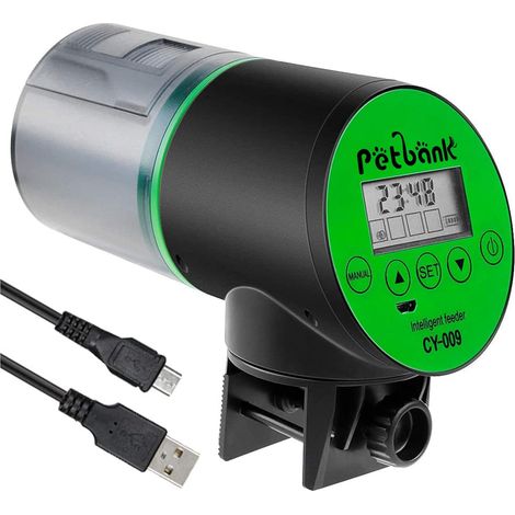 Distributeur Nourriture Poisson Aquarium - Timer Rechargeable avec Câble de USB Charger, Distributeur Automatique Aquarium avec Ecran LCD, Distributeur Nourriture Tortue,Vert (1/5)