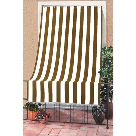 TrAdE Shop Traesio - Tenda Da Sole A Righe Con Anelli Per Porta Esterno Balcone Veranda Giardino 200x290cm - Marrone (1/4)