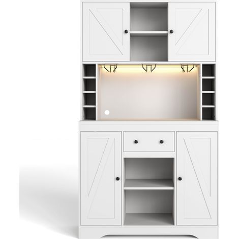 Credenza alta da cucina con LED, prese, cassetto e portabottiglie 105x39x180 cm HOMVRA (1/5)