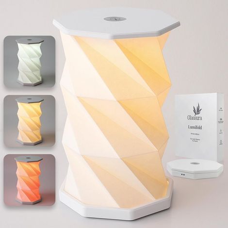 Lampe LED sans fil ACKERMAN pour table de chevet, terrasse et camping – Rechargeable USB-C, pliable et portable, lumière rouge/froide/chaude réglable (5-12 h), design origami en bois (1/4)