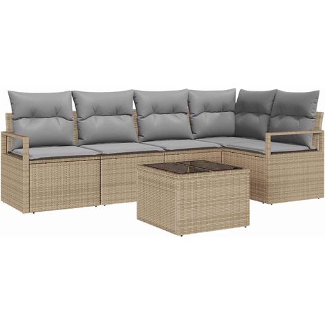 Maison Exclusive - Sofa Set 6 pcs Beige Poly-Rattan