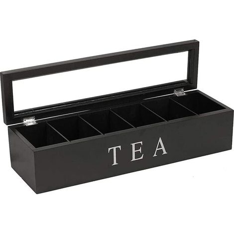 Boîte à Thé - Boîte de Rangement en Bambou avec 6 Compartiments Réglables - Couvercle Transparent et Fermeture Magnétique - Pour Thé, Accessoires ou Petits Objets - 1 Pièce (1/5)