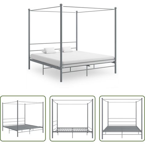 Metallbett - Himmelbett Grau Metall 180x200 cm (1/5)