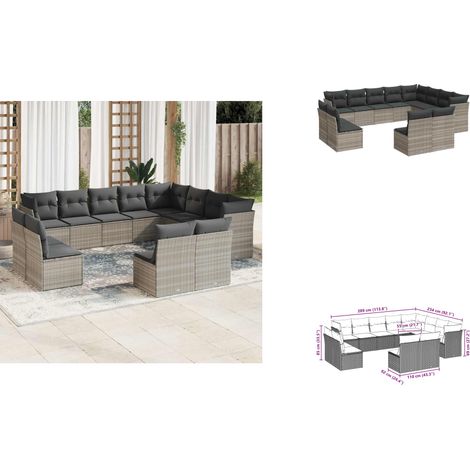 The Living Store 12-tlg. Garten-Sofagarnitur mit Kissen Hellgrau Poly Rattan - Gartensessel (1/3)