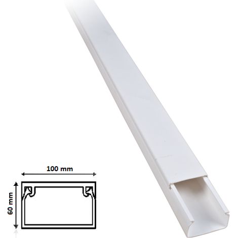 2 mt Canalina per cavi elettrica 100x60 mm in plastica passacavi bianco coprifili a parete con copertura Canalina (1/4)
