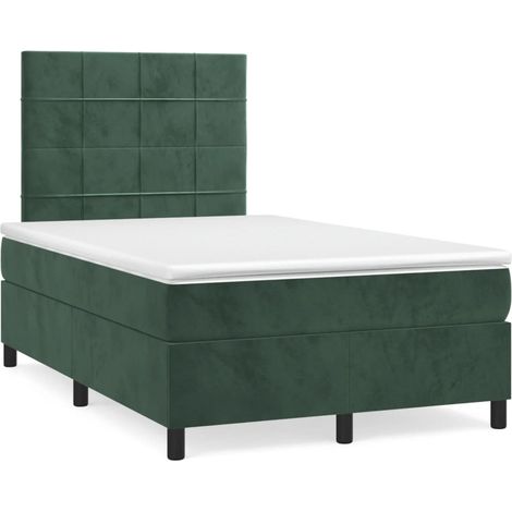 Cama box spring con colchón terciopelo verde oscuro 120x190 cm