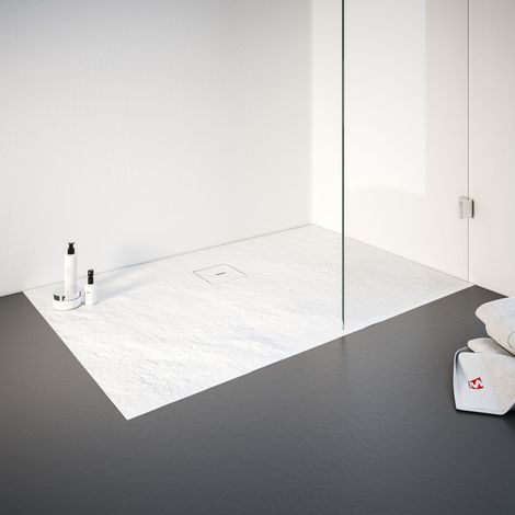 Receveur de douche 90 x 120 cm résine minérale de plain-pied, décor effet Pierre blanche, Schulte