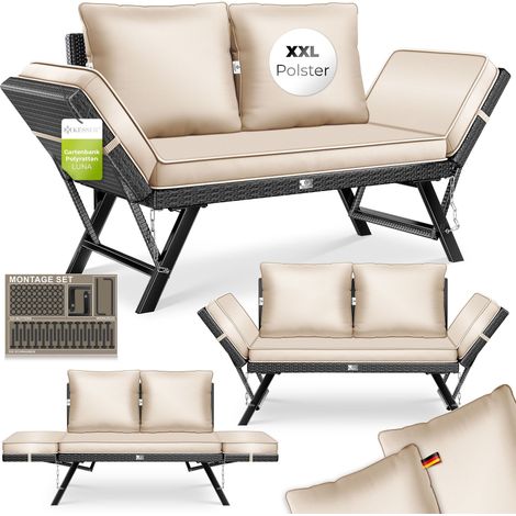 KESSER® Gartenbank Luna, Polyrattan, Liegefunktion, 4-in-1 - Schwarz / Beige (1/5)
