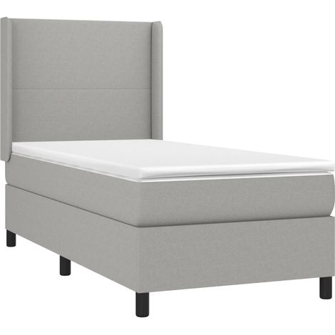 Cadre de lit LED avec sommier tête de lit matelas surmatelas 100x200 cm tissu gris clair TDL0207941