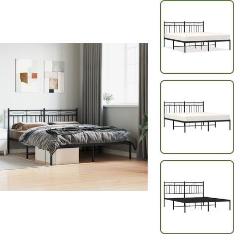 Cadre de lit métal sans matelas et tête de lit noir 160x200 cm - Cadre De Lit - Lit Double - Lit Metal - Lit Noir - Meuble Chambre (1/5)