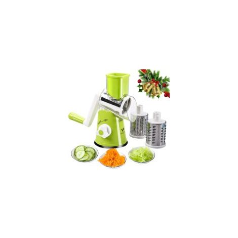 Râpe à fromage rotative avec poignée – 3 lames interchangeables en acier inoxydable – Pour fromage, légumes et fruits – Design ergonomique (1/4)