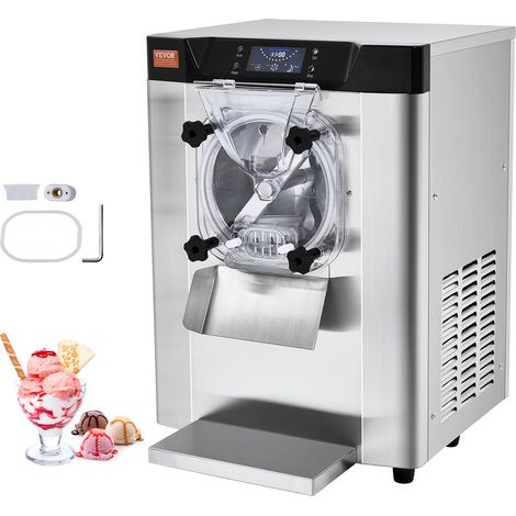VEVOR Sorbetiere Commerciale Rendement 12 L/h, Turbine a Glace 1295 W Saveur Unique, Machine a Glace Electrique Cylindre en Inox de 4,5 L, Pre-refroidissement Automatique, Panneau LED, pour Snack-bars
