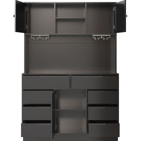 Hoher Küchenschrank schwarz aus MDF und Metall 120 x 40 x 183,5 cm mit LED (1/5)