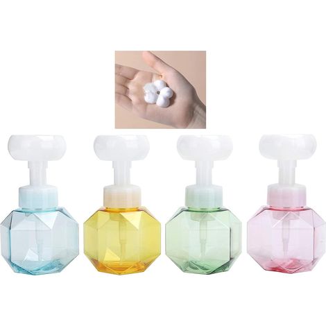 Lot de 4 distributeurs de savon en forme de fleur, flacons distributeurs de voyage rechargeables pour savon mousse pour les mains (4 pièces) (1/5)