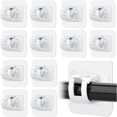 Lot de 12 Supports pour tringle à rideau Adhésifs 360°, Fixations murales sans percussion, Accessoires pour décoration intérieure Maison & Salle de bain (1/5)