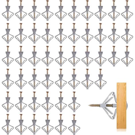 50 Pièces Cheville Parpaing Creux, Chevilles Placo avec 50 Vis Chevilles à Expansion de 8 MM pour Plaques de Plâtre Murs Creux Plaques de Fibres de Plâtre (1/5)