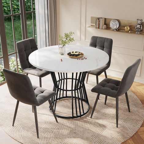 Blanc avec pied métallique (1 pièce), table de cuisine, cadre métallique solide, tables modernes en marbre ou à manger, table du petit-déjeuner et table de petit-déjeuner restaurant, noir (1/5)