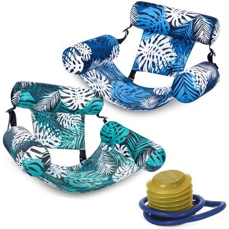 2 matelas flottants – Hamac aquatique – Hamac pour adultes – Jeux d'eau – Hamacs flottants – Pompe à air incluse – Idéal pour une utilisation dans l'eau et sur la plage – PVC – Bleu/Vert (1/5)