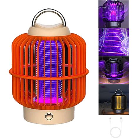 Lampe anti-moustiques enfichable, lampe anti-mouches intérieure et extérieure,2500V,lumière chaude + lumière violette,pour terrasse et jardin (orange) (1/5)