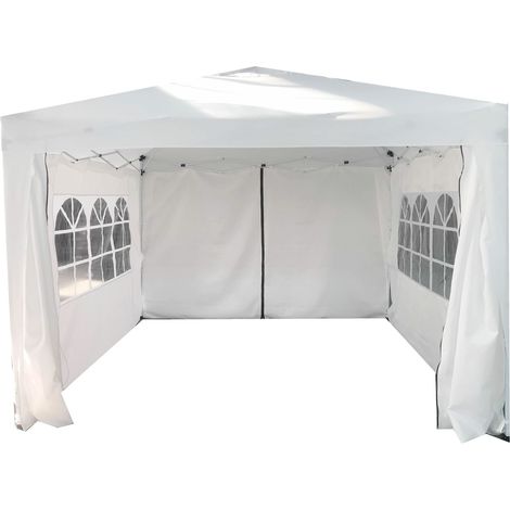 GAZEBO PIEGHEVOLE GIARDINO BIANCO CON TELI LATERALI E FINESTRA 3X3 AUTOMATICO FIERA (1/5)