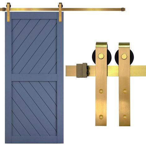 Kit de quincaillerie pour porte de grange dorée – Longueur réglable de 99,1 à 200,7 cm (jusqu'à 2 m) – Quincaillerie pour panneau intérieur coulissant – Laiton brossé moderne pour 1 porte (1/5)