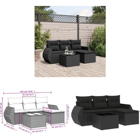 5-tlg. Garten-Sofagarnitur mit Kissen Schwarz Poly Rattan - Gartenmöbel - Gartensorte - Outdoor Möbel - Lounge Set - Rattan Gartenmöbel - Home & Living (1/3)