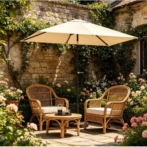 Ombrellone da balcone in metallo beige, telo in poliestere UPF 50+, inclinabile con manovella, con sacca, senza base (1/5)