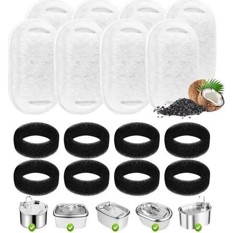 HOXILEELEOFiltre per la fontana per gatto - confezione da 8 filtri di ricambio per i vostri animali domestici con 8 spugne per fontane in acciaio (1/5)