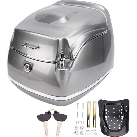 Top case moto arrière serrure clé 38L rétro – Étanche universel vélos électriques scooters argent lune, rangement (1/5)