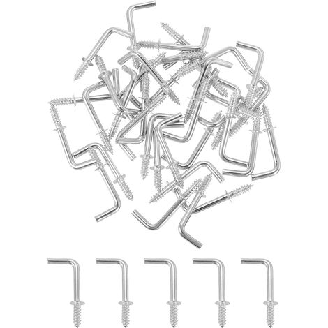 40 Pcs Crochets à Visser en Forme de L, 5/8 Pouce Crochets d'Angle Droit en Acier au Carbone Petits Crochets à Vis en Forme de 7 Crochet d'Angle Droit pour Suspendre, Argent (1/5)