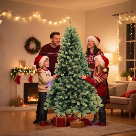 Sapin de Noël Artificiel 183 cm avec 250 LED, 1200 Pointes en PVC, Pied Métal (1/5)