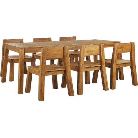 Beliani – Ensemble table et 6 chaises de jardin en bois d'acacia huilé – Style rustique et traditionnel – Pour intérieur et extérieur