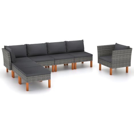 Salon de jardin 7 pcs Ensemble Table et Chaise de Jardin - Résine tressée et bois d'eucalyptus Gris BV717563 - BonneVie (1/5)