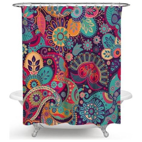 Mandala Ethnique Décor Rideau De Douche Rétro Géométrique Motifs Ronds Imprimé Floral Thème Salle De Bains Ensemble avec Crochets 150x180cm (1/4)