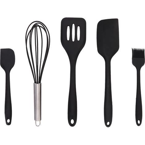 Ensemble de 5 ustensiles de cuisine en silicone : fouet à œufs. grattoir. pelle étanche. pinceau à huile. ustensiles de cuisine. (1/4)